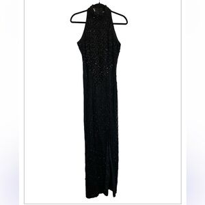 Vintage Laurence Kazar Black Silk Sequin Maxi Evening Gown
